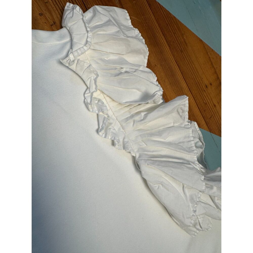 Anthro by Anthropologie White Ruffle Sleeve Tank Top Size Small - Picture 4 of 6